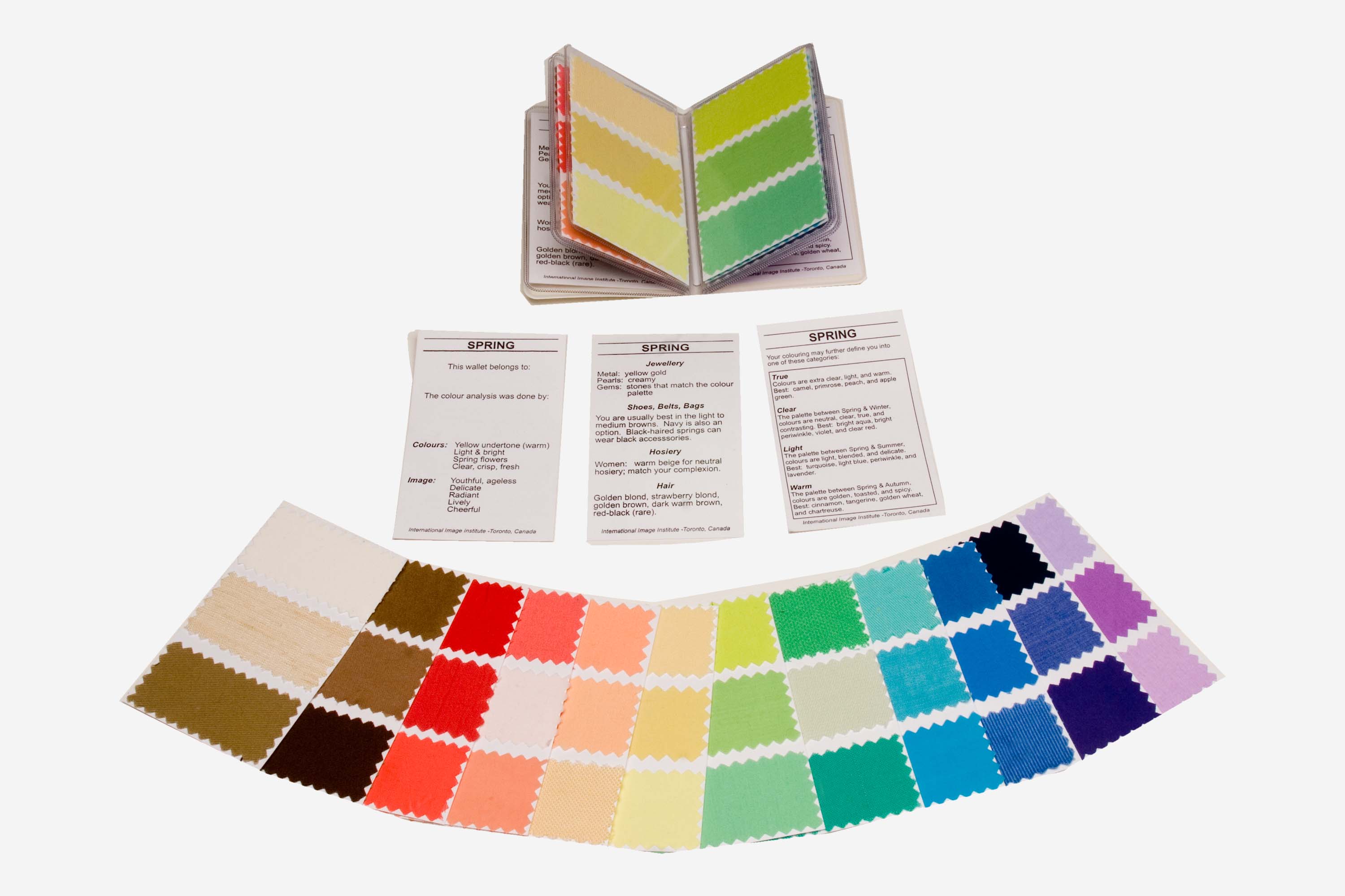color swatch wallet used in color analysis sessions. 10 seasonal, 16 seasonal, and 23 seasonal colour analysis system.