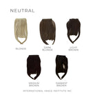 This photo shows our neutral hair bangs kits. These are used for colour analysis to show what hair colours suit someone with a neutral undertone. The hair colours include blonde, dark blonde, light brown, medium brown and darkest brown hair bangs.