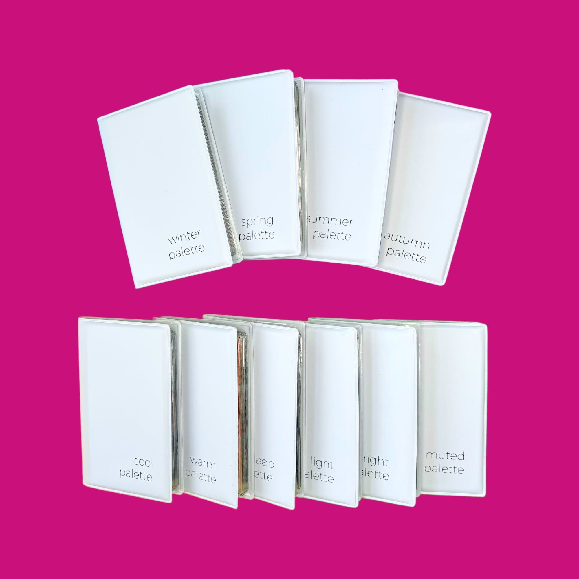 set of 10 color swatch wallets for the 10, 23 and 16 palette system. These wallets are used for color analysis and are a image consulting tool.